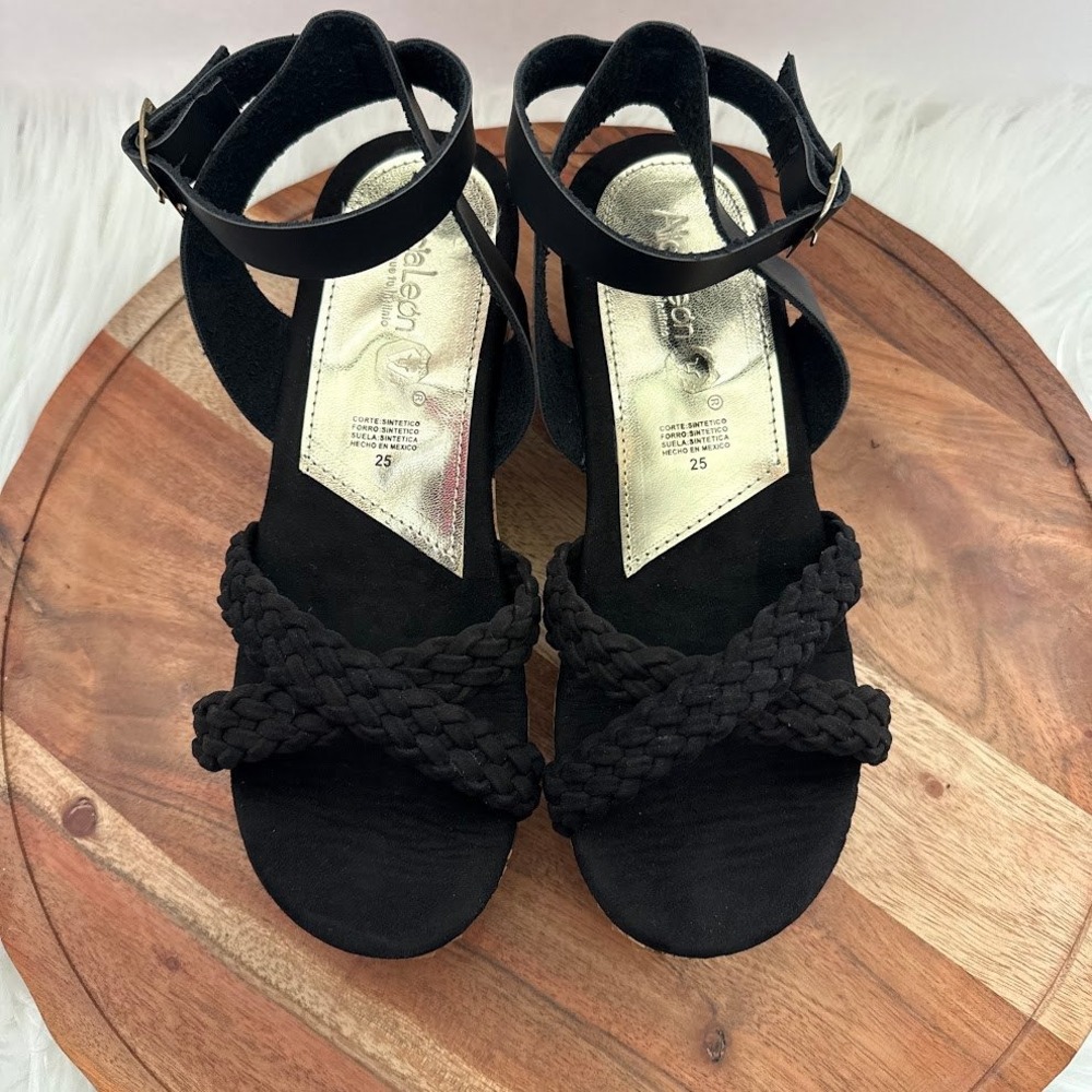 Alicia Leon Womens Black Braided Cork Size 8 Platform Wedge Sandals LIGHT WEIGHT - Picture 7 of 10